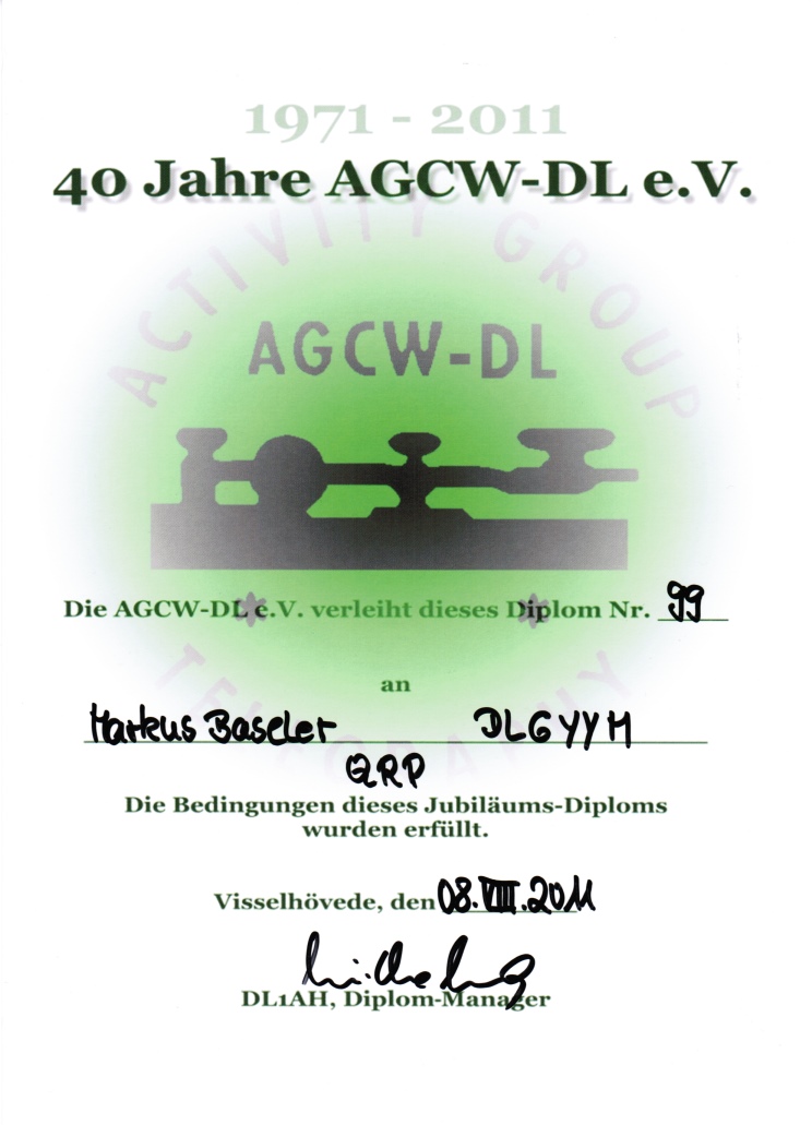 Jubilumsdiplom der AGCW 